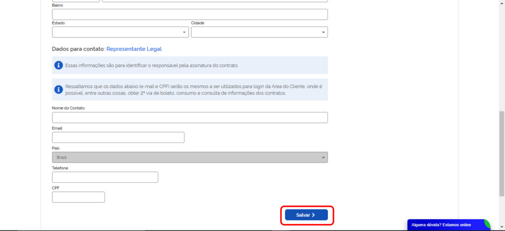 Continuação da tela de identificação do cliente.